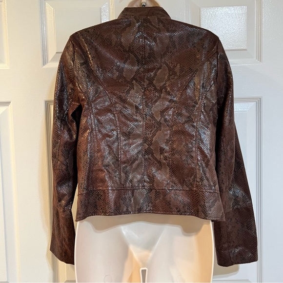 NWT-JohnPaulRichard-Supple Textured Faux Snake-Moto Jacket-Sz M-Brown/Black - Picture 3 of 5